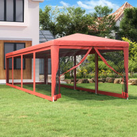 Produktbild för Partytält med 10 sidoväggar i nät 3x12 m HDPE röd