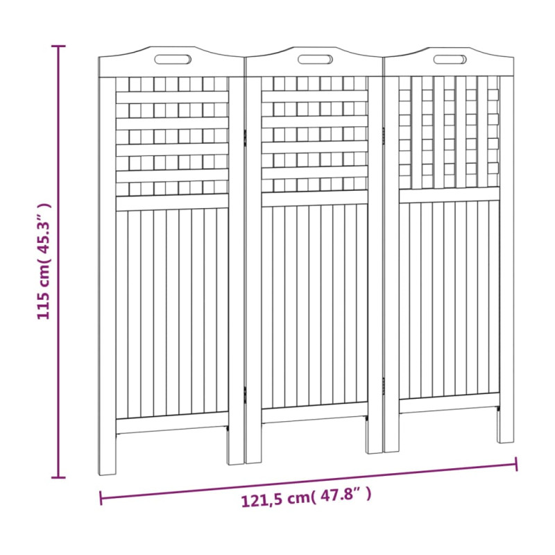 Produktbild för Rumsavdelare 3 paneler 121,5x2x115 cm massivt akaciaträ