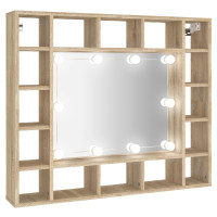 Miniatyr av produktbild för Spegelskåp med LED sonoma-ek 91x15x76,5 cm
