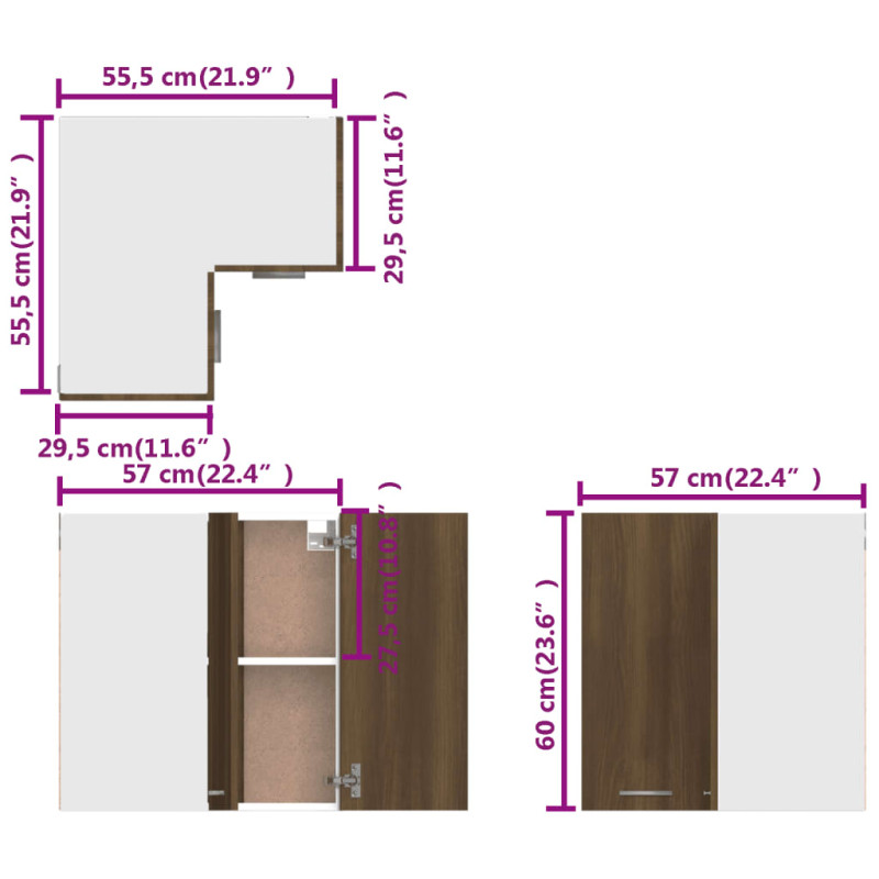 Produktbild för Väggskåp hörn brun ek 57x57x60 cm konstruerat trä