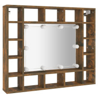 Produktbild för Spegelskåp med LED rökfärgad ek 91x15x76,5 cm