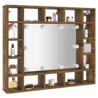 Produktbild för Spegelskåp med LED rökfärgad ek 91x15x76,5 cm