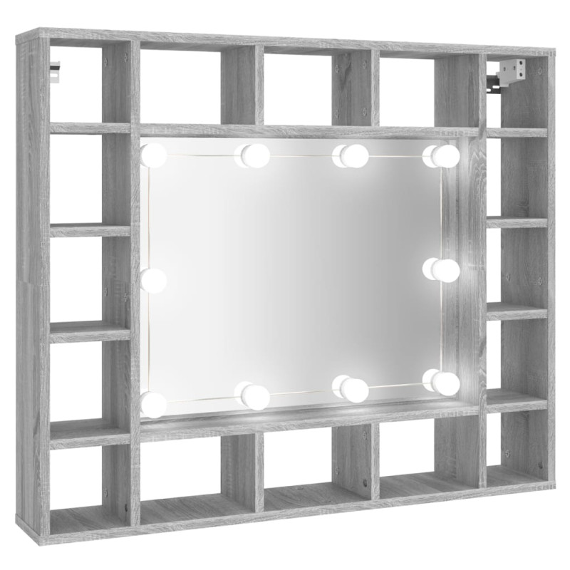 Produktbild för Spegelskåp med LED grå sonoma 91x15x76,5 cm