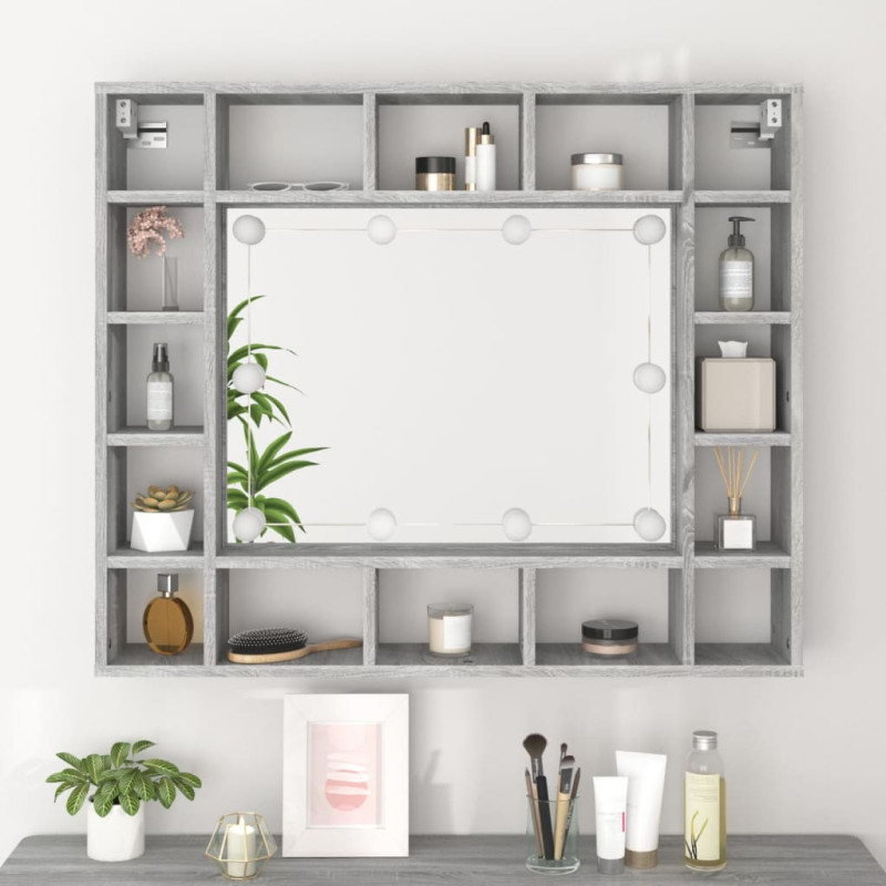 Produktbild för Spegelskåp med LED grå sonoma 91x15x76,5 cm