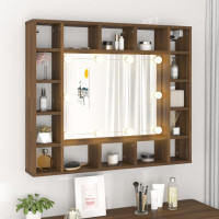 Produktbild för Spegelskåp med LED brun ek 91x15x76,5 cm