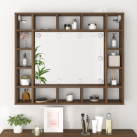 Produktbild för Spegelskåp med LED brun ek 91x15x76,5 cm