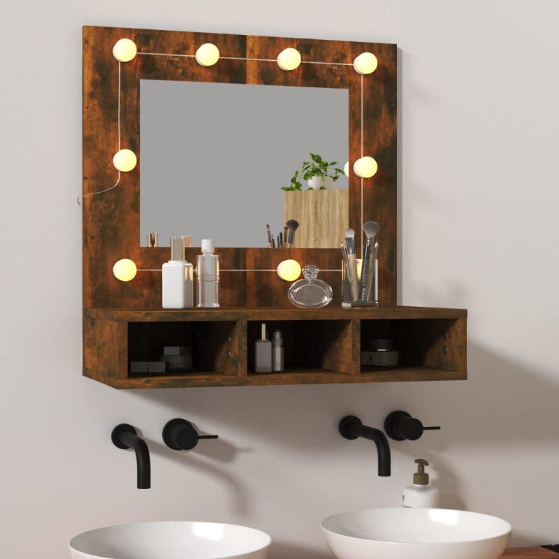 Produktbild för Spegelskåp med LED rökfärgad ek 60x31,5x62 cm