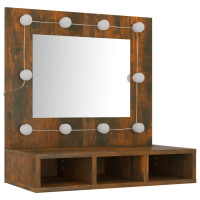 Miniatyr av produktbild för Spegelskåp med LED rökfärgad ek 60x31,5x62 cm