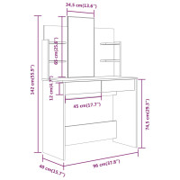 Produktbild för Sminkbord set betonggrå 96x40x142 cm