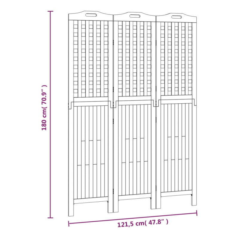 Produktbild för Rumsavdelare 3 paneler 121,5x2x180 cm massivt akaciaträ