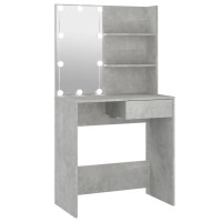 Produktbild för Sminkbord med LED betonggrå 74,5x40x141 cm