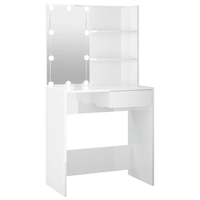 Produktbild för Sminkbord med LED vit högglans 74,5x40x141 cm