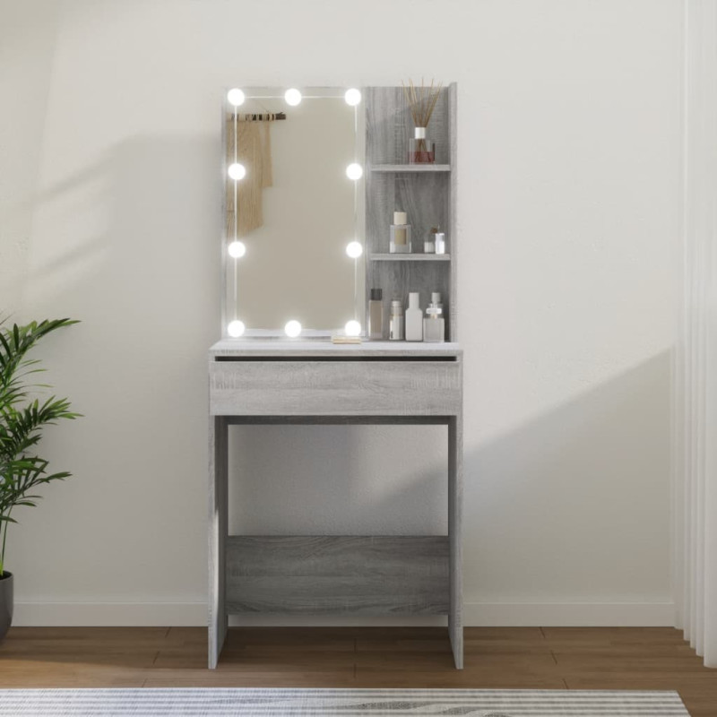 Produktbild för Sminkbord med LED grå sonoma 60x40x140 cm