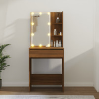 Produktbild för Sminkbord med LED brun ek 60x40x140 cm