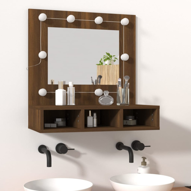 Produktbild för Spegelskåp med LED brun ek 60x31,5x62 cm