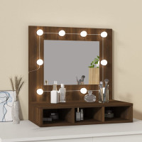 Miniatyr av produktbild för Spegelskåp med LED brun ek 60x31,5x62 cm