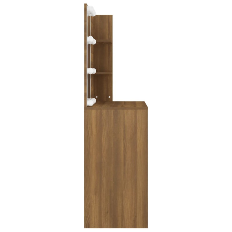 Produktbild för Sminkbord med LED brun ek 74,5x40x141 cm