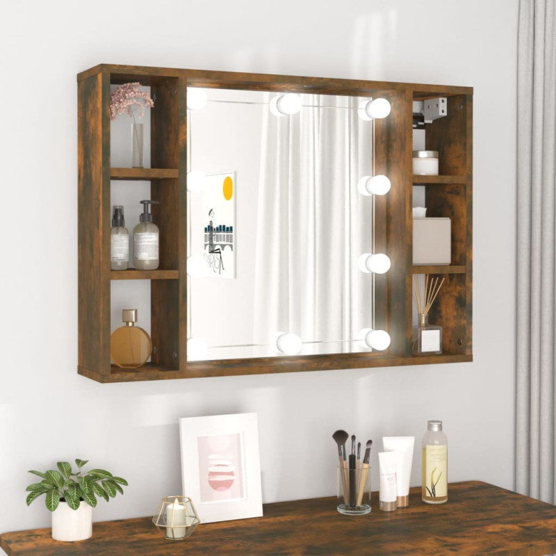 Produktbild för Spegelskåp med LED rökfärgad ek 76x15x55 cm