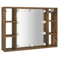 Miniatyr av produktbild för Spegelskåp med LED rökfärgad ek 76x15x55 cm