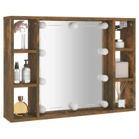 Produktbild för Spegelskåp med LED rökfärgad ek 76x15x55 cm