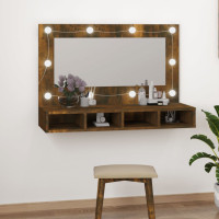 Miniatyr av produktbild för Spegelskåp med LED rökfärgad ek 90x31,5x62 cm