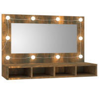 Miniatyr av produktbild för Spegelskåp med LED rökfärgad ek 90x31,5x62 cm
