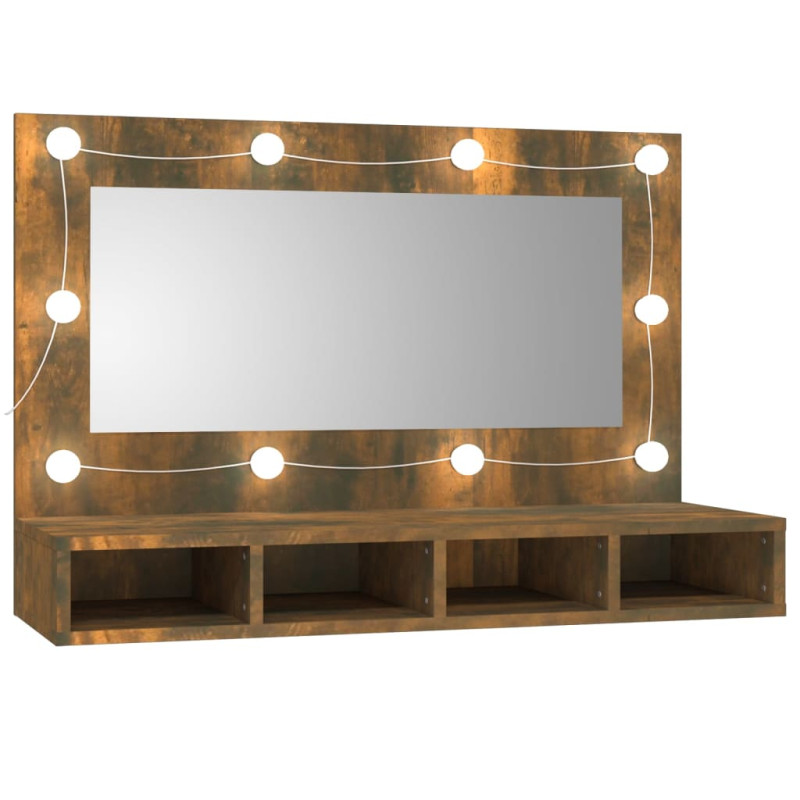 Produktbild för Spegelskåp med LED rökfärgad ek 90x31,5x62 cm