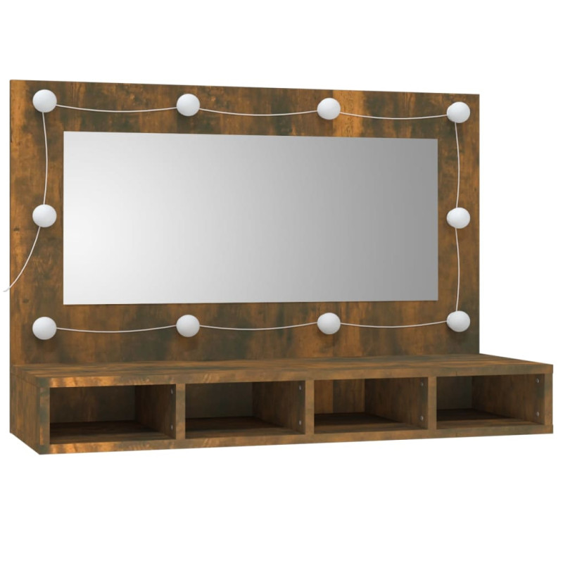 Produktbild för Spegelskåp med LED rökfärgad ek 90x31,5x62 cm