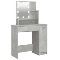 Produktbild för Sminkbord med LED betonggrå 86,5x35x136 cm