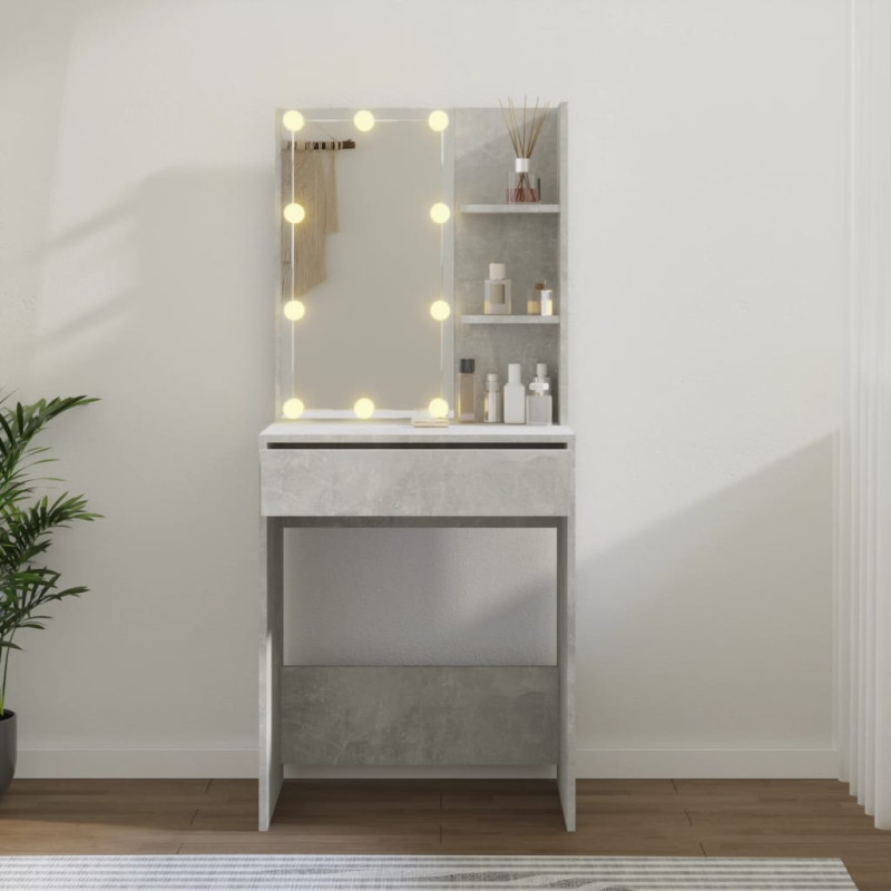 Produktbild för Sminkbord med LED betonggrå 60x40x140 cm