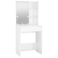 Produktbild för Sminkbord med LED vit högglans 60x40x140 cm