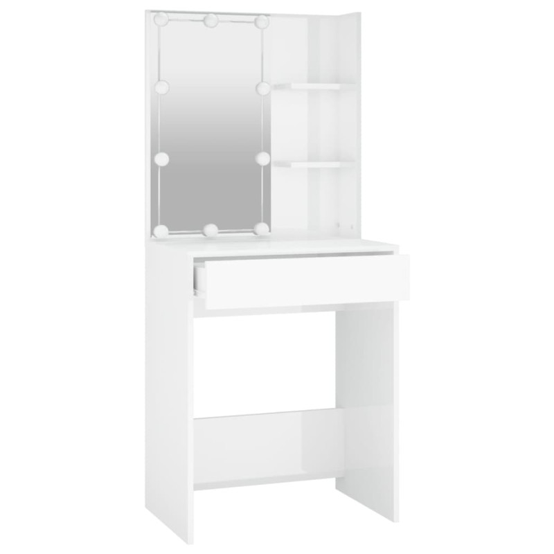 Produktbild för Sminkbord med LED vit högglans 60x40x140 cm