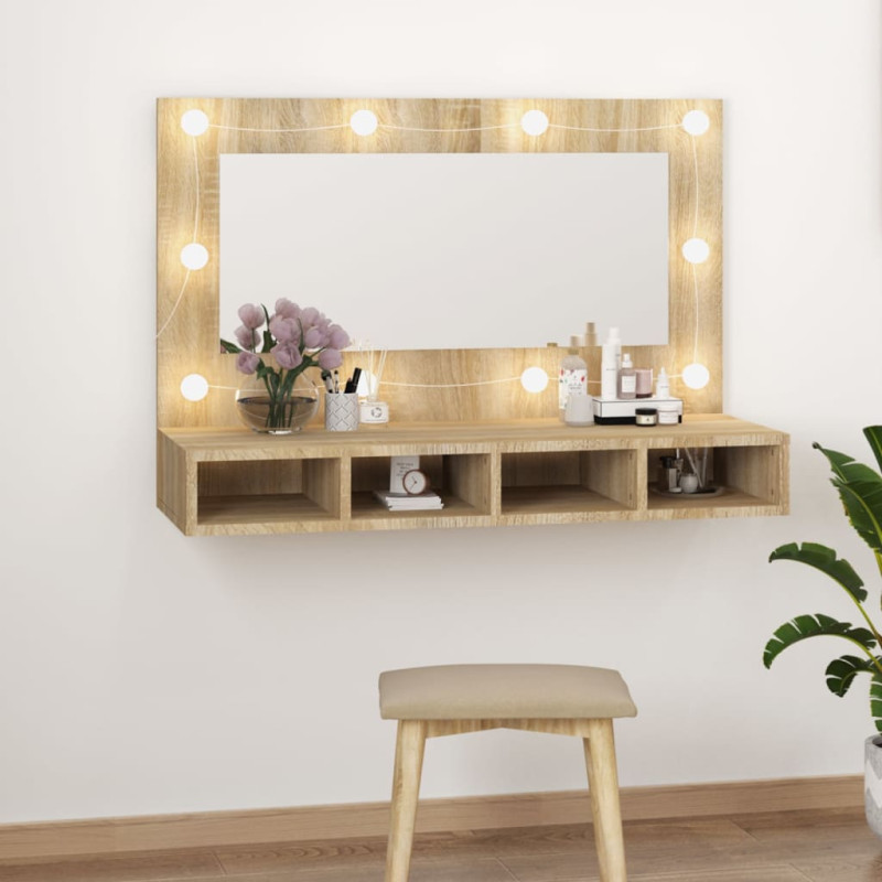 Produktbild för Spegelskåp med LED sonoma-ek 90x31,5x62 cm