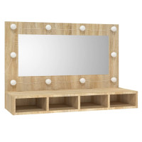 Miniatyr av produktbild för Spegelskåp med LED sonoma-ek 90x31,5x62 cm
