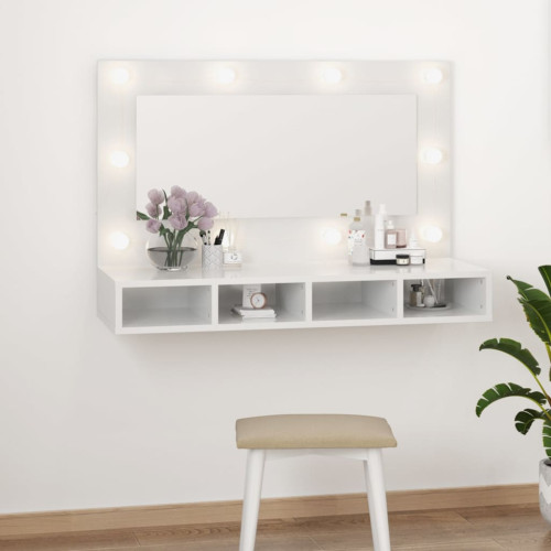 vidaXL Spegelskåp med LED vit högglans 90x31,5x62 cm