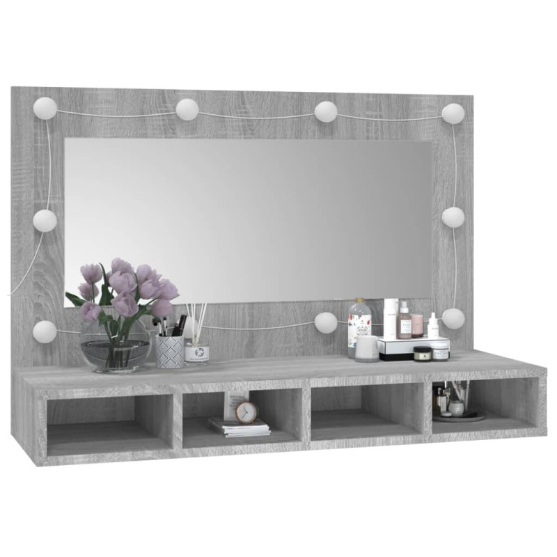 Produktbild för Spegelskåp med LED grå sonoma 90x31,5x62 cm