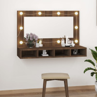 Produktbild för Spegelskåp med LED brun ek 90x31,5x62 cm
