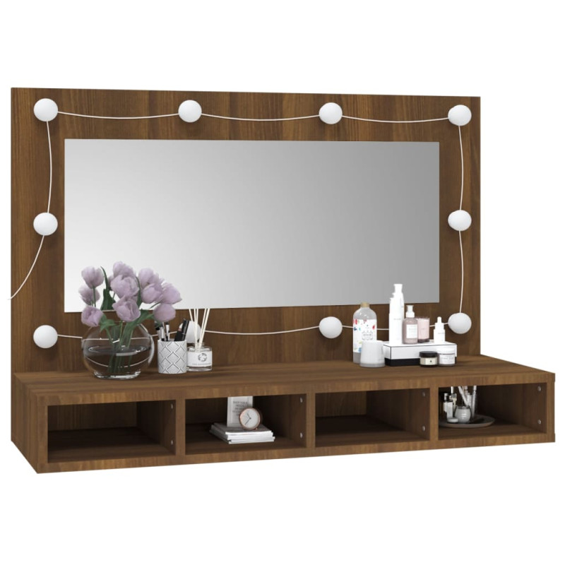 Produktbild för Spegelskåp med LED brun ek 90x31,5x62 cm