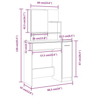 Produktbild för Sminkbord set sonoma-ek 86,5x35x136 cm