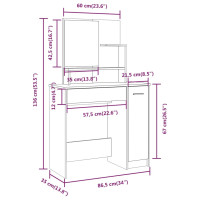 Produktbild för Sminkbord set vit högglans 86,5x35x136 cm