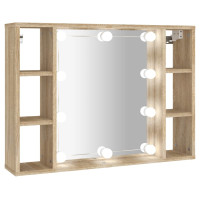 Miniatyr av produktbild för Spegelskåp med LED sonoma-ek 76x15x55 cm