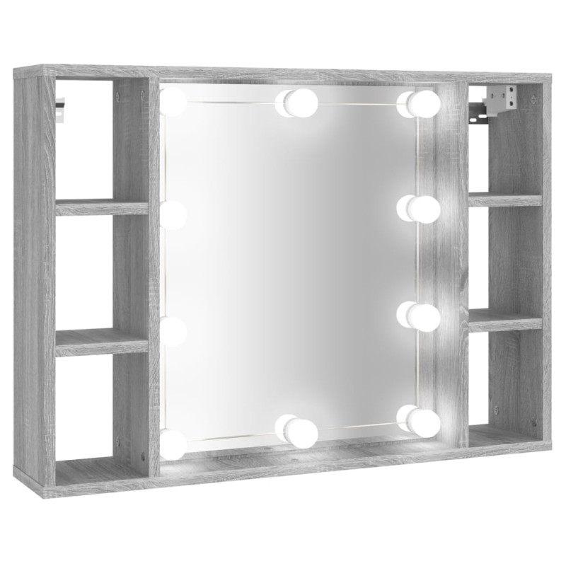 Produktbild för Spegelskåp med LED grå sonoma 76x15x55 cm