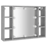 Miniatyr av produktbild för Spegelskåp med LED grå sonoma 76x15x55 cm