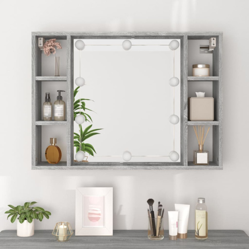 Produktbild för Spegelskåp med LED grå sonoma 76x15x55 cm