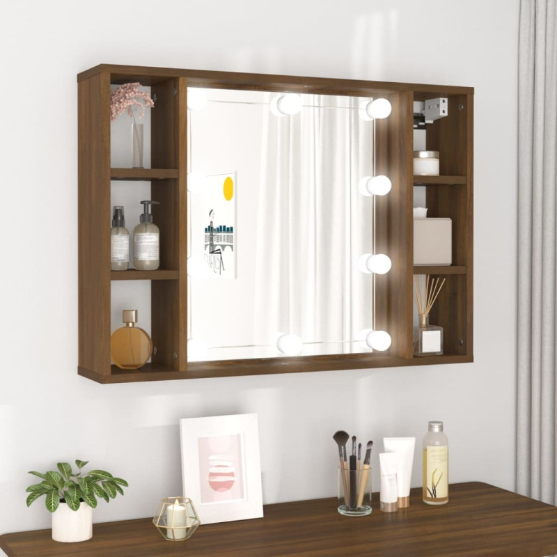 Produktbild för Spegelskåp med LED brun ek 76x15x55 cm