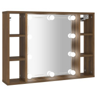 Miniatyr av produktbild för Spegelskåp med LED brun ek 76x15x55 cm