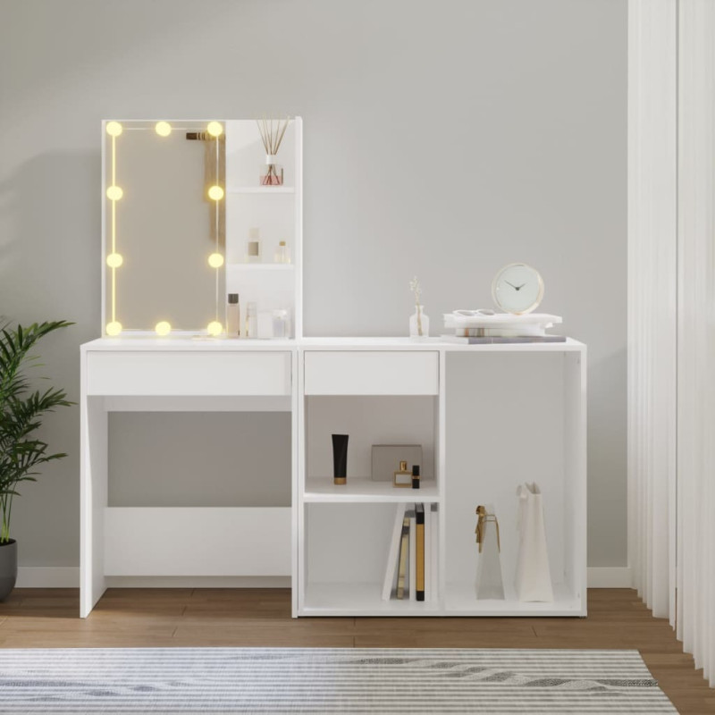 Produktbild för Sminkbord LED med skåp vit konstruerat trä