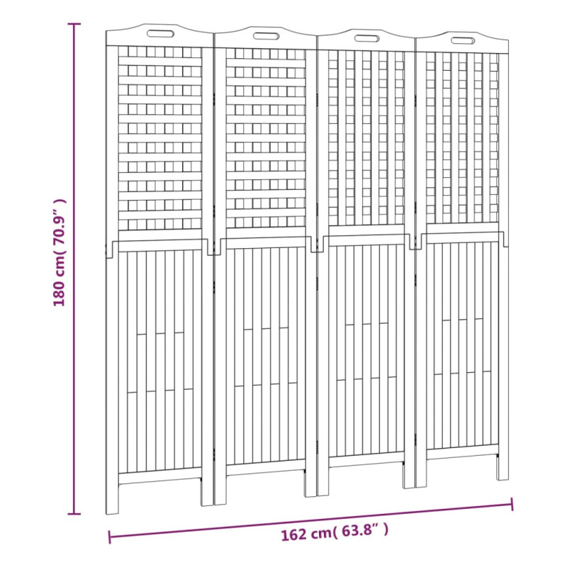 Produktbild för Rumsavdelare 4 paneler 162x2x180 cm massivt akaciaträ