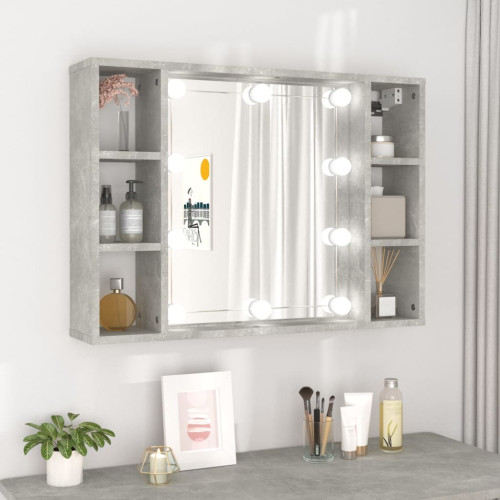 vidaXL Spegelskåp med LED betonggrå 76x15x55 cm