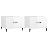 Produktbild för Soffbord med metallben 2 st vit högglans 50x50x40 cm